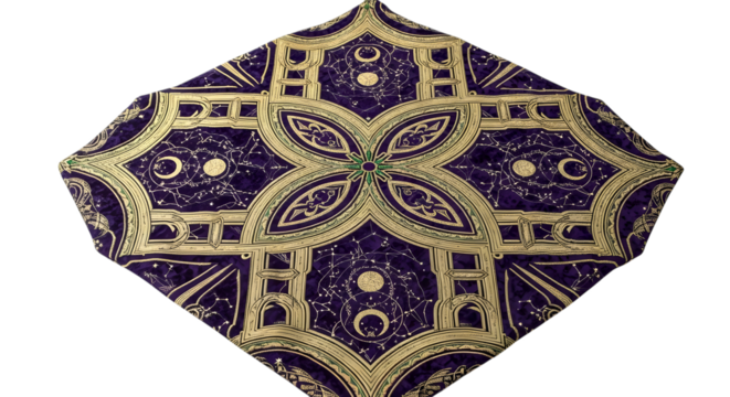 Intricate purple and gold batik pattern isolated on transparent background for textile - Powered by Adobe