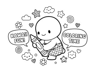 Black and white vector illustration of kawaii coloring page