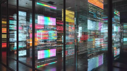 abstract, colorful digital data streams moving vertically across a dark background. - Powered by Adobe