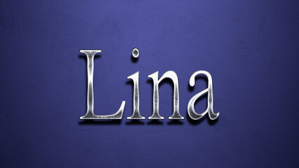 3D Chrome name design of Lina on blue Background.   © Fayazravat143