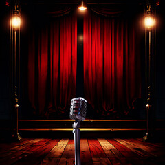 レトロなマイクとステージ　AI生成素材
