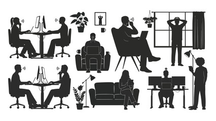 Fototapeta premium People working and relaxing in office and home settings