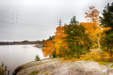 Mustikkamaa district in Helsinki, capital of Finland. Beautiful autumn colours. HDR.