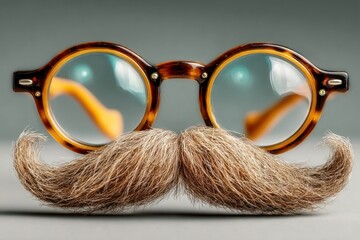 Fake nose, glasses, and mustache on white background, iconic fools day prop