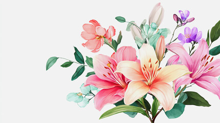 watercolor botanical Lilly flowers texture template background.Elegant wedding invitation card background . Minimal hand painted Design for wedding or Valentine's Day