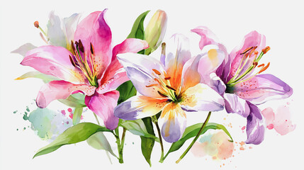 watercolor botanical Lilly flowers texture template background.Elegant wedding invitation card background . Minimal hand painted Design for wedding or Valentine's Day