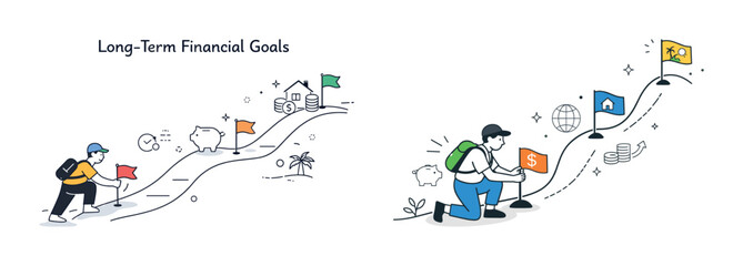 Young adults planning long-term financial goals with savings and investments