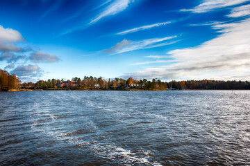 A beach in Herttoniemi district of Helsinki in the autumn. HDR.