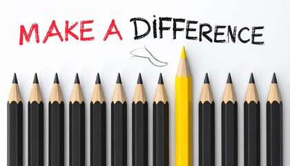Inspirational image shows a row of pencils, one yellow, with "MAKE A DIFFERENCE" above