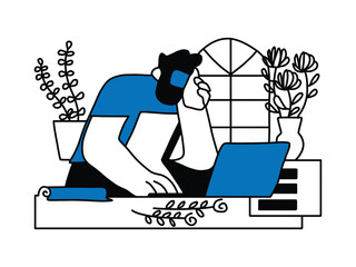 Flower Shop Business Concept Illustration. Florist with Flower Pots Illustration