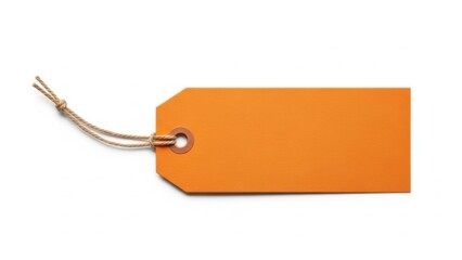 Orange tag with string isolated on white background