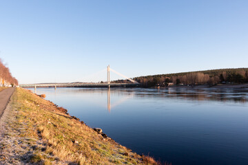 Bank of Kemijoki River in the city of Rovaniemi. Lapland, Finland. HDR.
