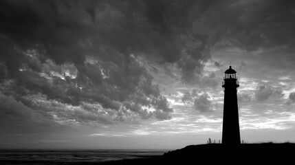 A lighthouse's black and white silhouette