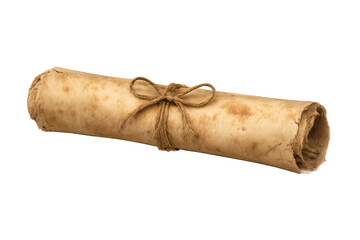 Ancient parchment scroll tied with twine, symbolizing history, knowledge, mystery, message, discovery, and old document