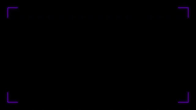 Purple neon square frame with corner brackets extending and retracting to form a complete border on isolated black background for HUD and video overlay use