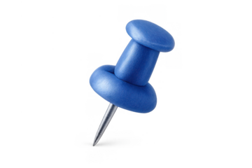 Blue clay-style pushpin marking an important location or event, pin representing business or travel data, 3d icon transparent background