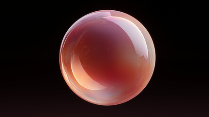 Transparent glass sphere with pink and orange gradient reflection on black background, modern 3D design for abstract digital concept