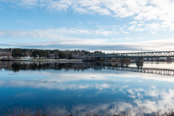 Bank of Kemijoki River in the city of Rovaniemi. Lapland, Finland.