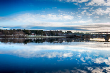 Bank of Kemijoki River in the city of Rovaniemi. Lapland, Finland.