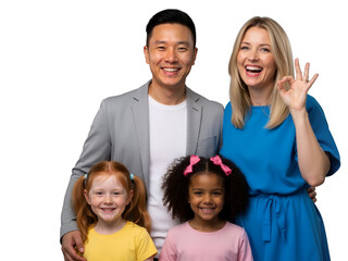 Happy family, portrait and beach with happy, smile and relax mother and father hug, embrace and laughing together. Kids, face and parents on sea vacation with family bonding, excited and cheerful