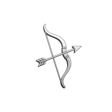 Metallic Silver Bow and Arrow Icon on Black Background archery weapon isolated on a transparent background