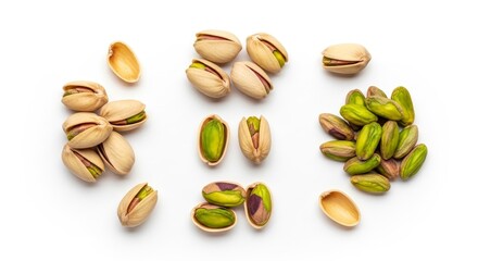 Pistachios Heap Isolated On White Background, Raw Nuts, Healthy Snack