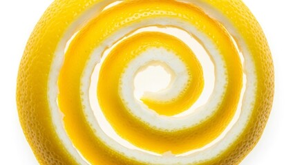 Lemon Peel Spiral, Fresh Citrus Zest Swirl on White Background, Top View