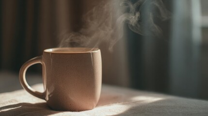 Warm ceramic mug filled with hot drink