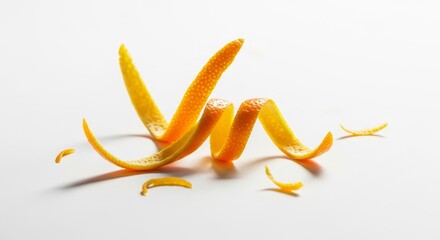 Orange Peel Spiral with Powdered Sugar Dusting on White Background