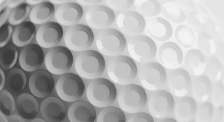 Golf ball dimples close-up, abstract macro texture, sports background, white and grey