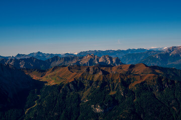 Panoramic view of the Dolomite mountains, Italy.