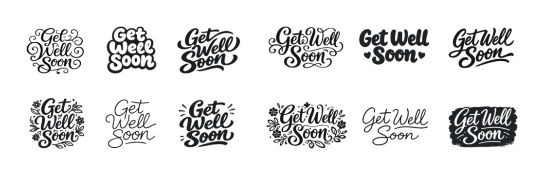 Get well soon calligraphy styles collection with decorative elements