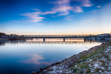 Old Bridge (Vanhasilta) over Kemijoki river in Rovaniemi, Finland. HDR.