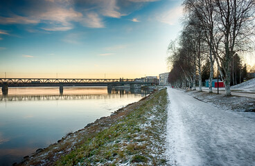 Old Bridge (Vanhasilta) over Kemijoki river in Rovaniemi, Finland. HDR.