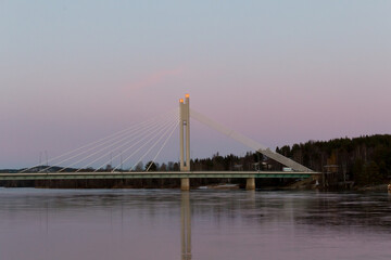 The famous Lumberjack's Candle Bridge over Kemijoki river in Rovaniemi, Finland.