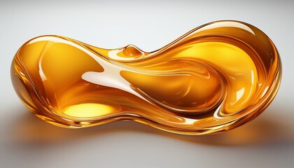 glossy amber liquid abstract blob on white