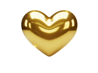 Golden heart icon isolated on transparent background
