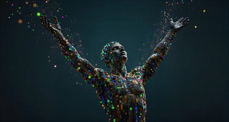Digital human figure celebrating data connectivity and innovation