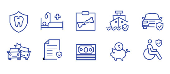 Blue Line Icons of Finance, Security, and Transportation © RosieLily