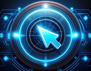 futuristic glowing click here button interface