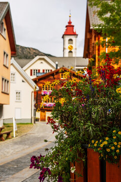 View of the old wooden houses in Andermatt, Switzerland.