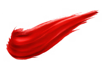 Vibrant red paint stroke creating an artistic textured smear on transparent background, symbolizing creativity and passion