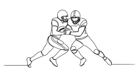 Continuous Line Art Football Players Tackling Vector Illustration