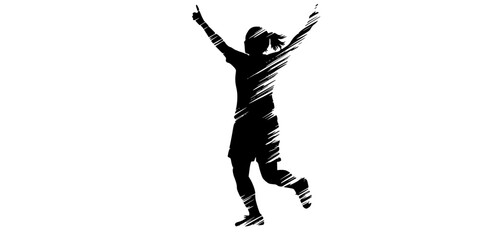 Female Football Player Celebrating Goal Ink Brush Vector