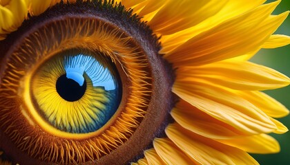 closeup sunflower eye contact lens macro shot