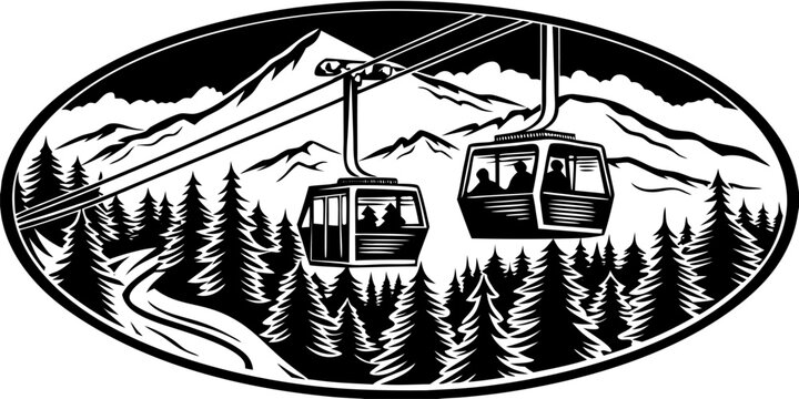 Ski Lift Cabins Ascending Mountain Slope