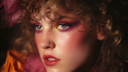 Portrait of a person with 80s glam makeup