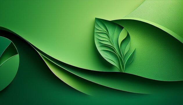 abstract green gradient background with layered paper texture and organic shapes minimal modern design symbolizing nature calmness and eco friendly aesthetic visual composition