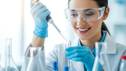 A smiling scientist working in a laboratory with various equipment