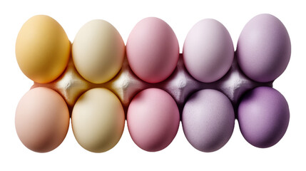 Knolling of Different Colorful Painted Easter Eggs Neatly Displayed in Pastel Shades